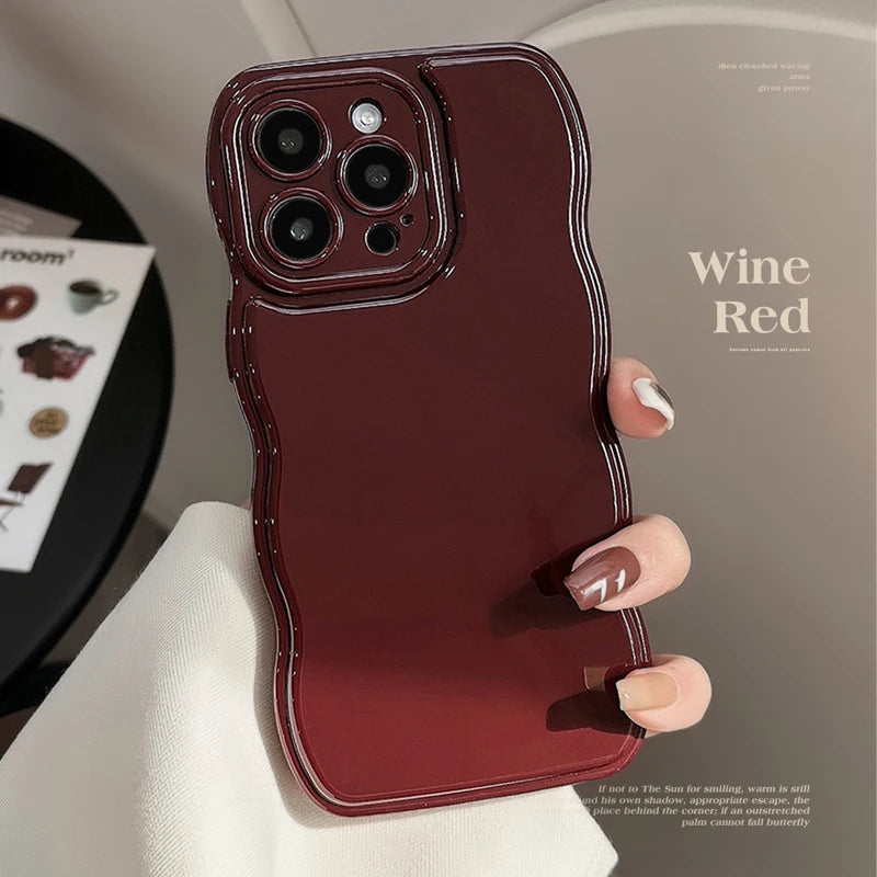 Cute Wine Red Wave Frame Case For iPhone