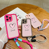 Fashion Smile Pink Love Heart Soft Lanyard Rope Phone Case For iPhone