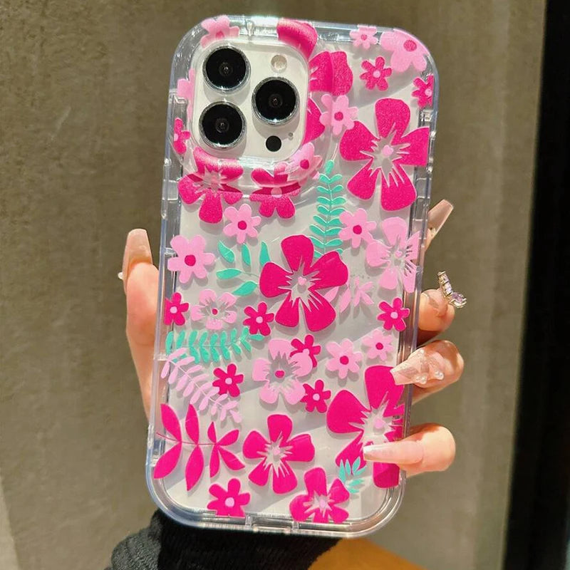 Flower Summer Pink Floral Transparent  Phone Case For iPhone