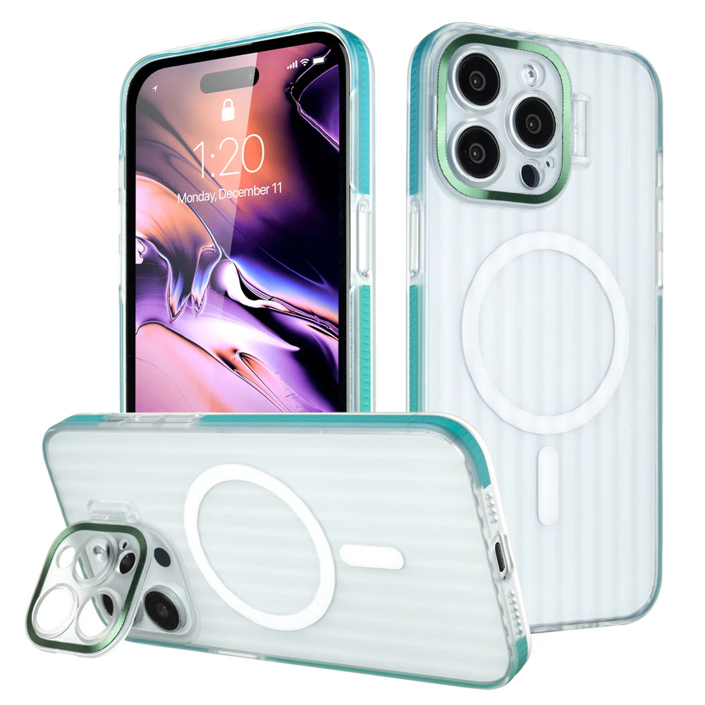 Fold Lens Stand Corrugated Pattern Case For iPhone