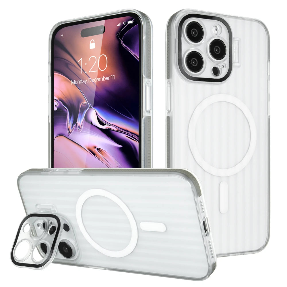 Fold Lens Stand Corrugated Pattern Case For iPhone