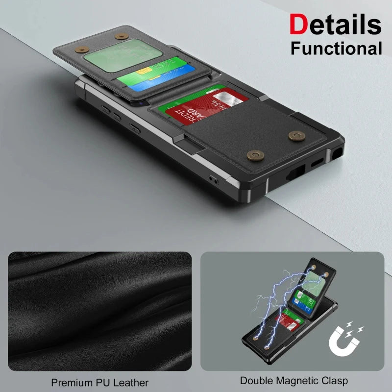 Leather Flip Card Wallet Phone Case For Samsung