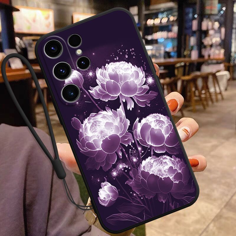 Flower with Lanyard Anti-fall Mobile Phone Case For Samsung