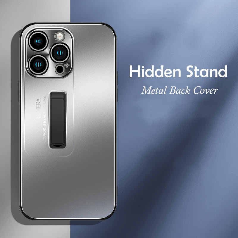 Hidden Stand Metal Phone Case For iPhone