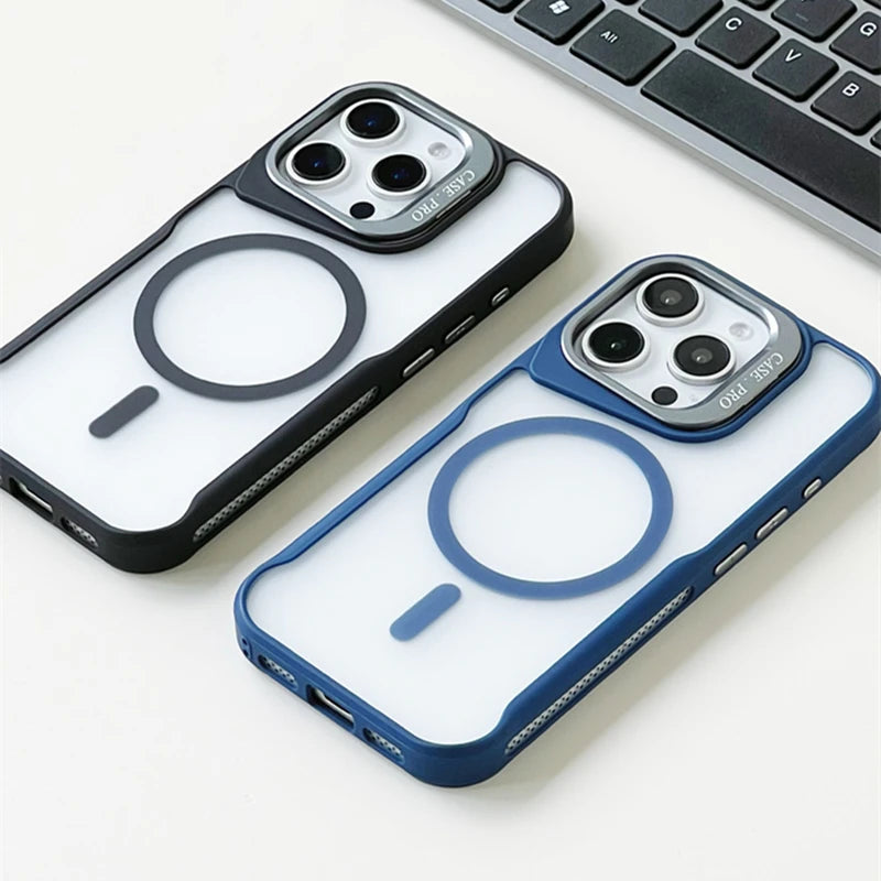 Invisible Lens Kickstand Holder MagSafe Phone Case For iPhone