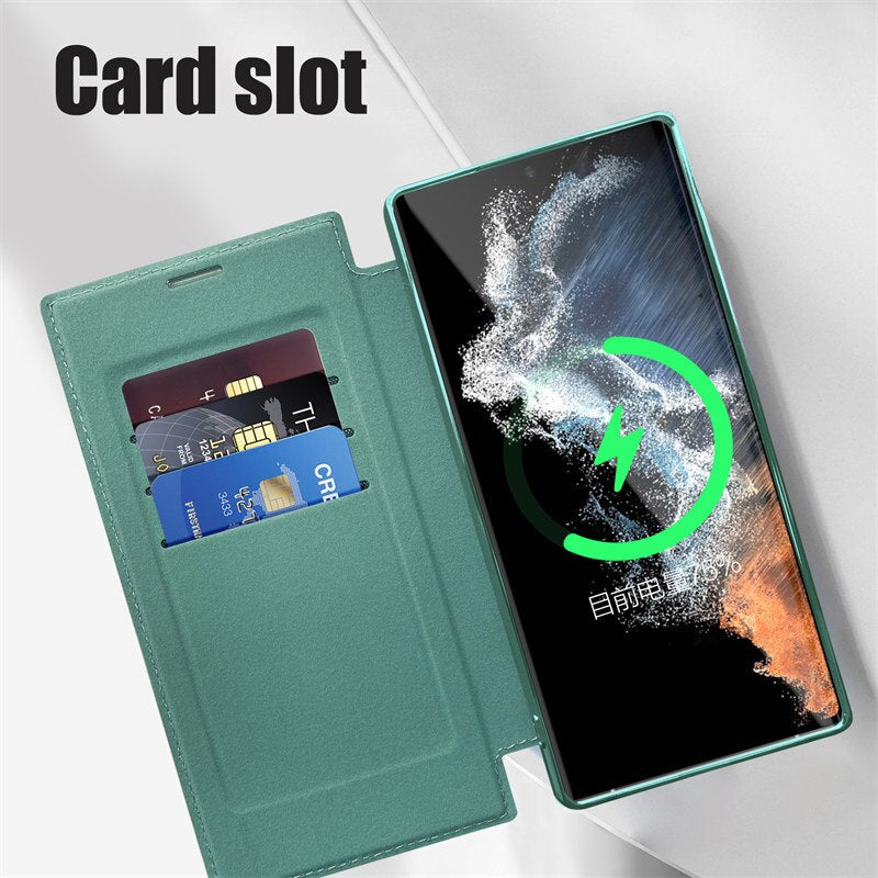 Flip Magnetic Leather Wireless Case For Samsung