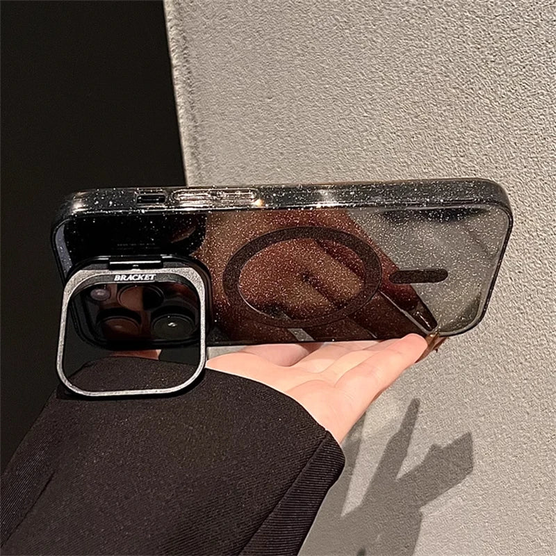 Luxury Glitter Clear Camera Holder Case For iPhone