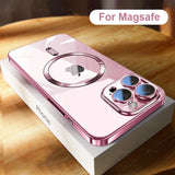 Luxury Plating Pink Clear Magnetic Wireless Charging Case For iPhone