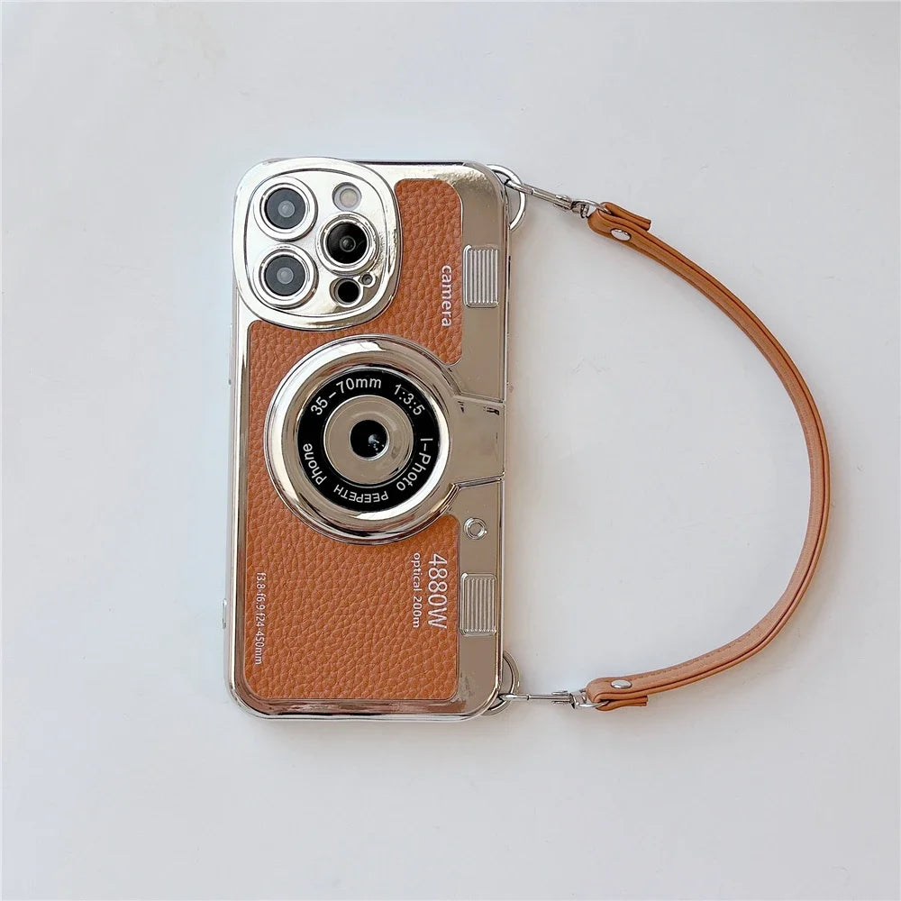 Luxury Retro Stereo Camera Hand with Lanyard Phone Case For iPhone