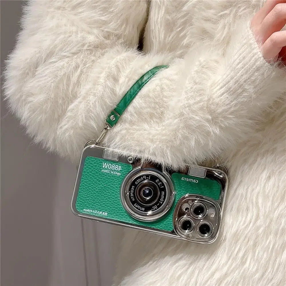 Luxury Retro Stereo Camera Hand with Lanyard Phone Case For iPhone