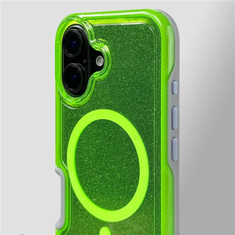 Magnetic Neon Color Glitter Clear Shockproof Case For iPhone