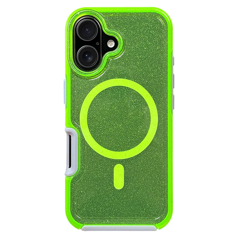Magnetic Neon Color Glitter Clear Shockproof Case For iPhone