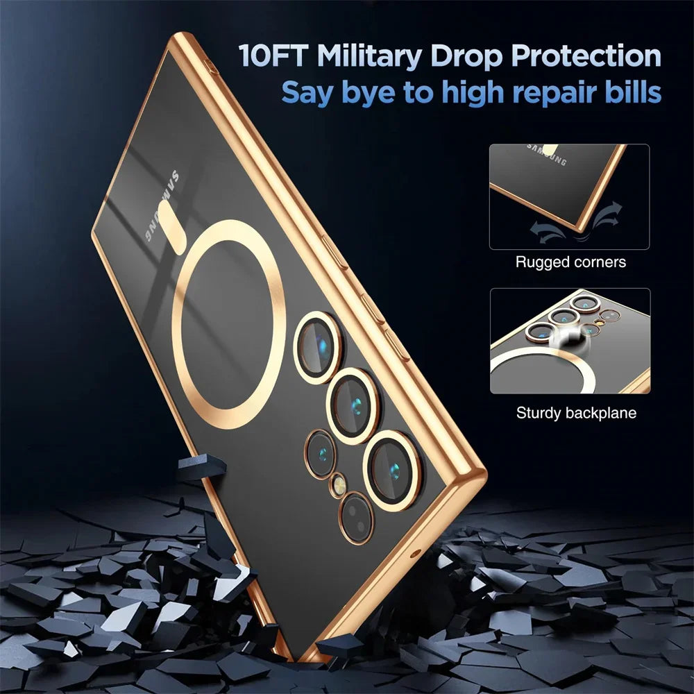 Custodia protettiva magnetica in cristallo con protezione completa della fotocamera per Samsung