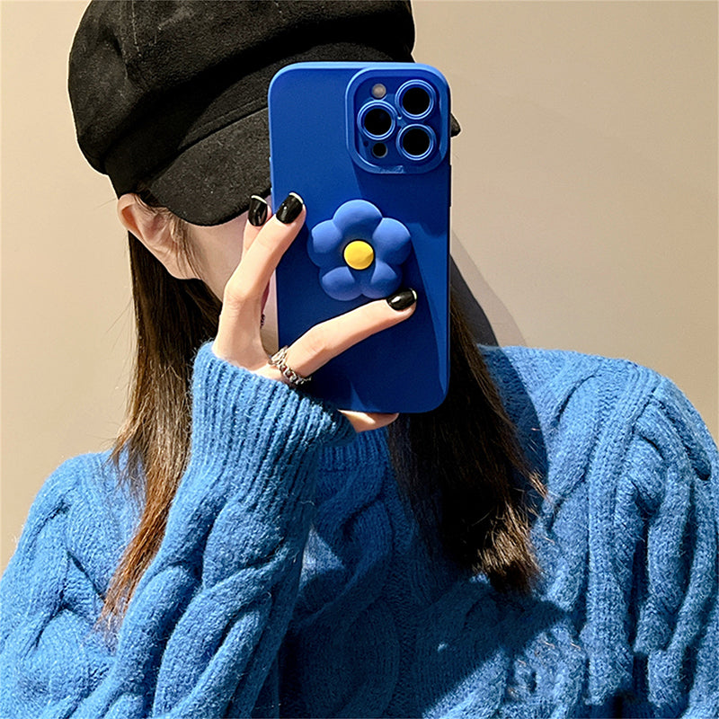 아이폰용 귀여운 컬러 3D 꽃 심플한 블루 케이스 