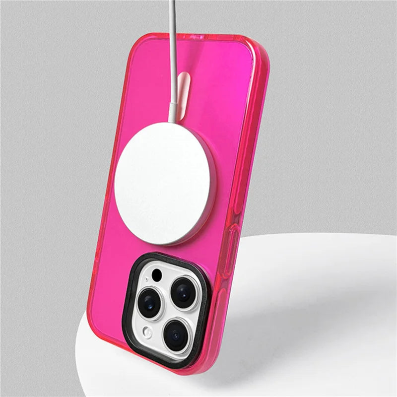 Neon color Clear Shockproof Wireless Charging Case for iPhone