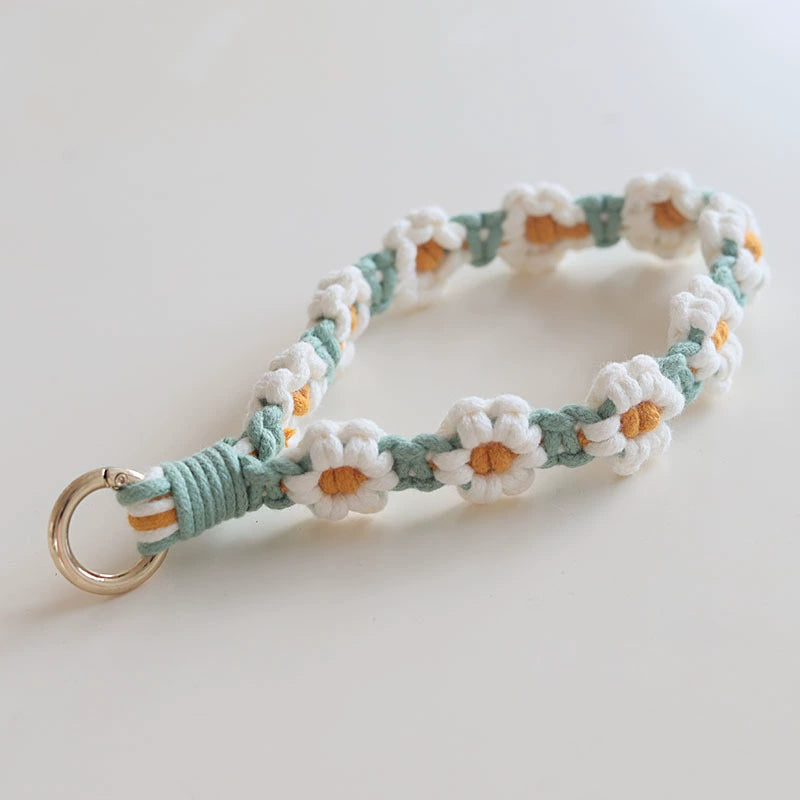 Braided Cotton Rope Flower Phone Chain Lanyard