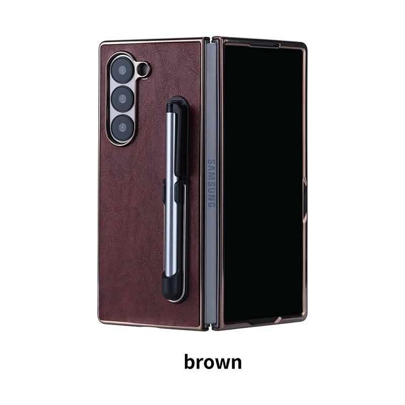Electroplating Touch Pen PU Leather Holder Phone Case For Samsung Z FOLD