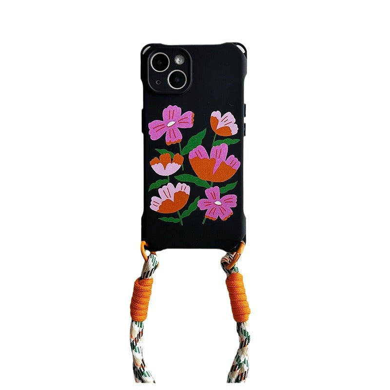 Flower Handheld Lanyard Phone Case For iPhone