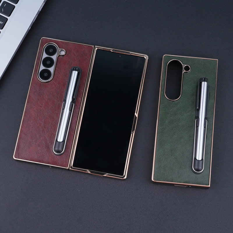 Electroplating Touch Pen PU Leather Holder Phone Case For Samsung Z FOLD