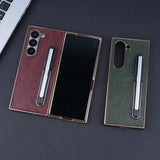 Electroplating Touch Pen PU Leather Holder Phone Case For Samsung Z FOLD