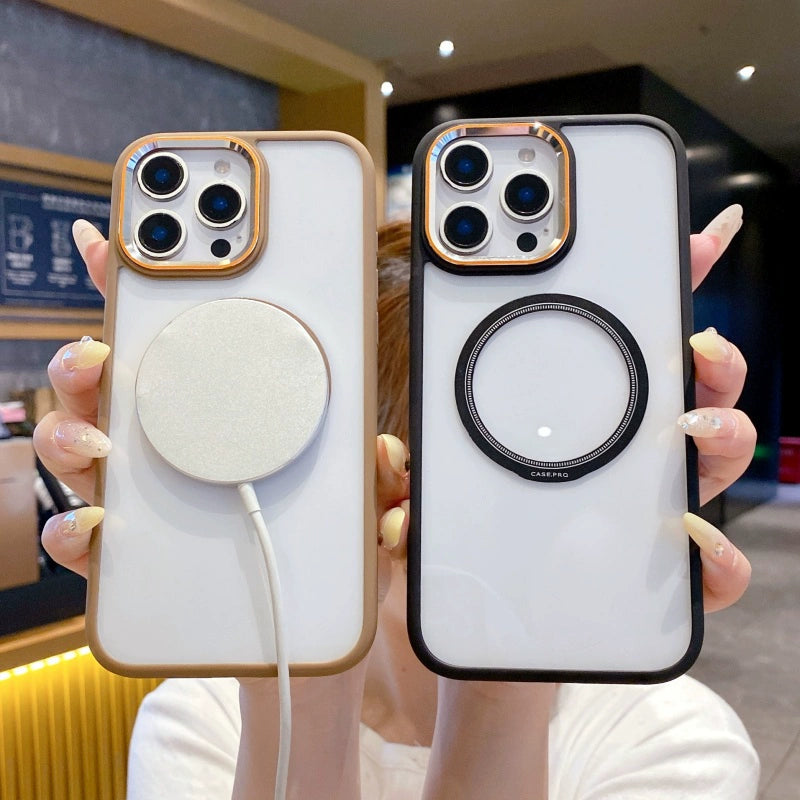 Contrast Color Metal Ring Magnetic Shell Phone Case For iPhone