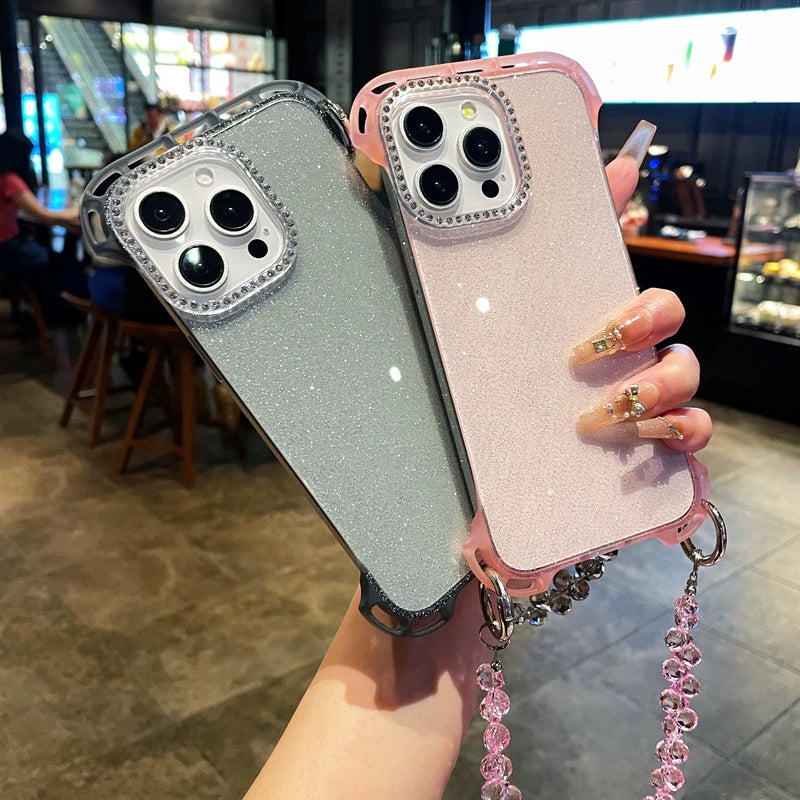 Four Corner Hanging Hole Glitter Powder Borderless Phone Case For iPhone