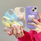 Solid Color 3D Heart Stand Phone Case For iPhone