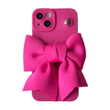 Fluorescent Pink Bow Crossbody Lanyard Phone Case For iPhone