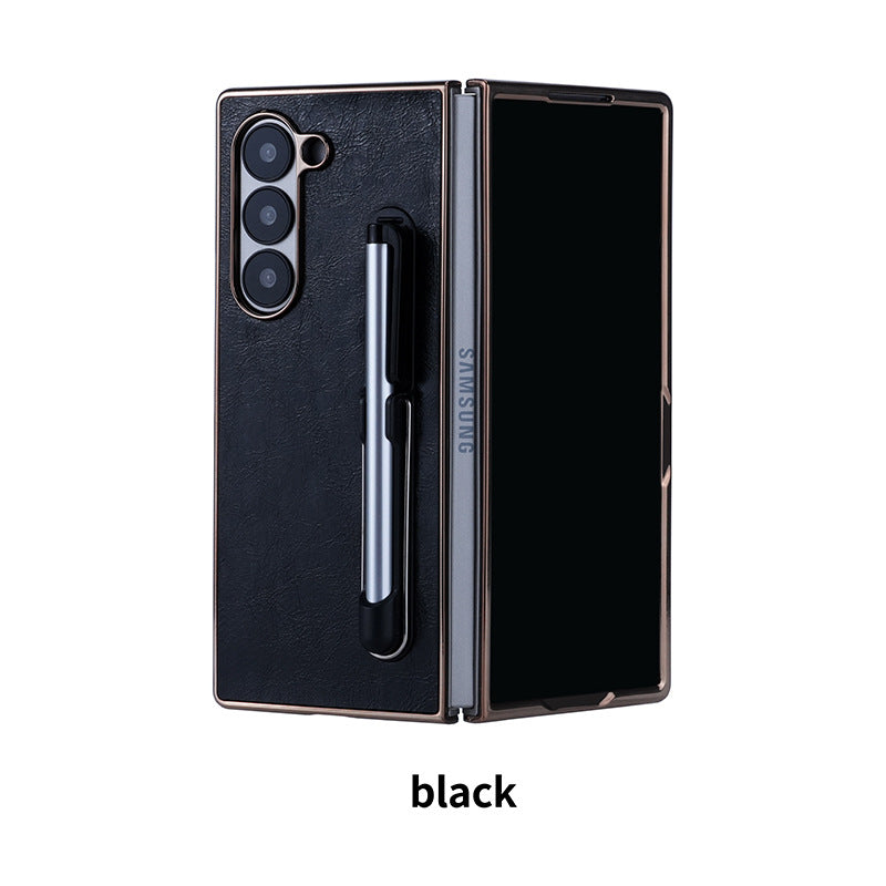 Electroplating Touch Pen PU Leather Holder Phone Case For Samsung Z FOLD