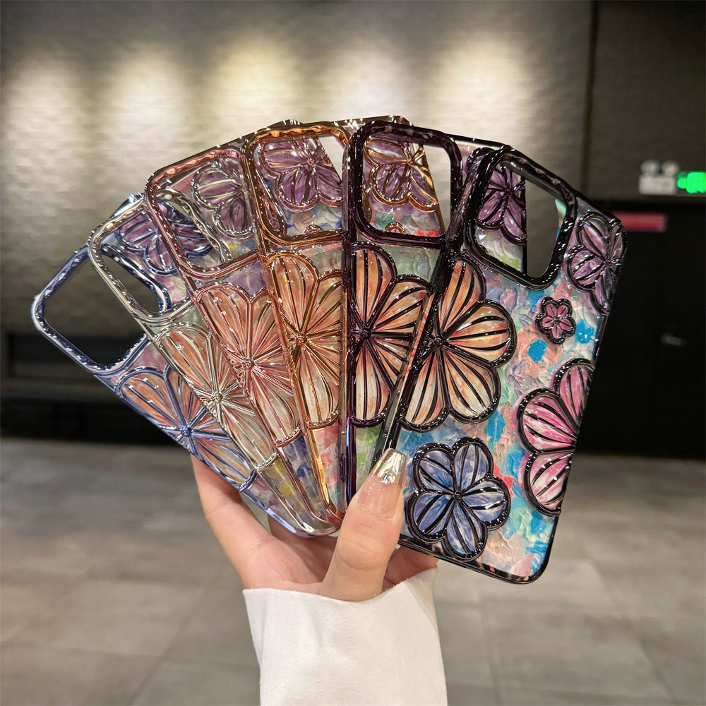 Custodia morbida con fiori di pittura a olio elettrolitica per iPhone