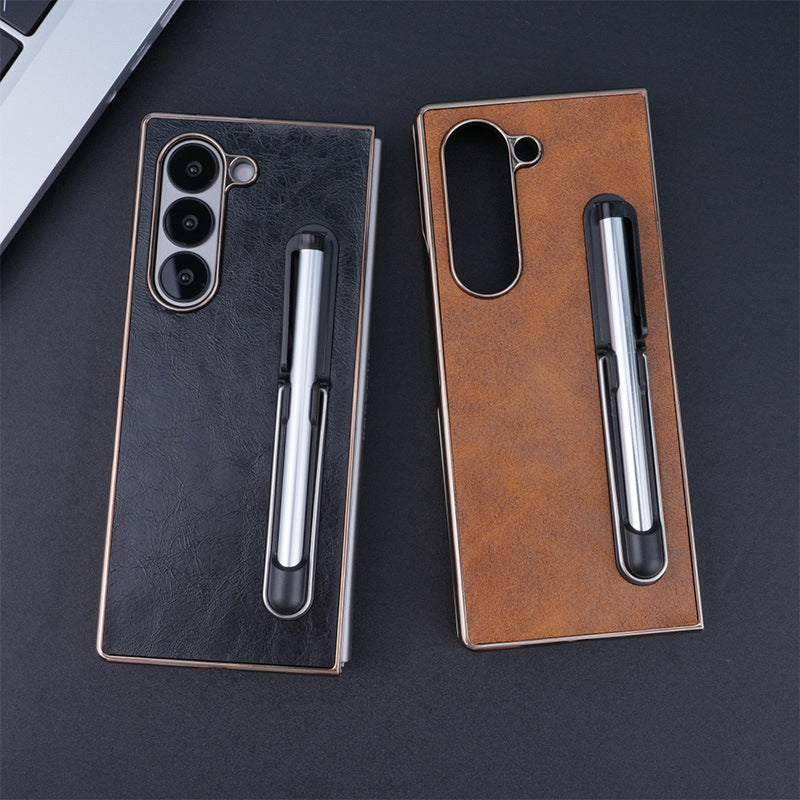 Electroplating Touch Pen PU Leather Holder Phone Case For Samsung Z FOLD