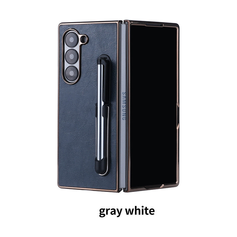 Electroplating Touch Pen PU Leather Holder Phone Case For Samsung Z FOLD