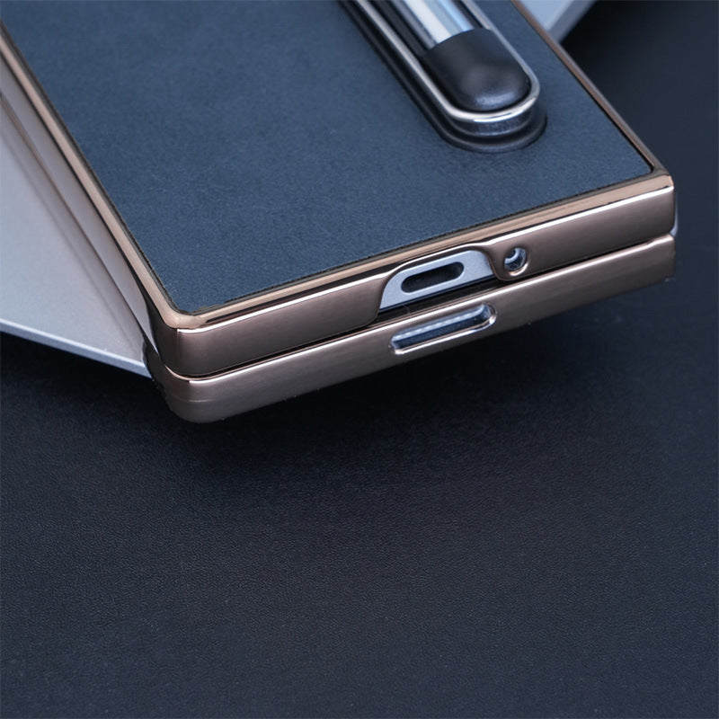 Electroplating Touch Pen PU Leather Holder Phone Case For Samsung Z FOLD