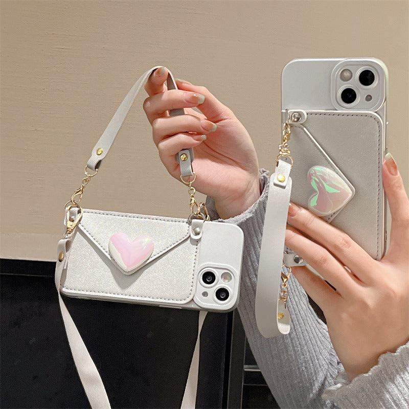 Heart Crossbody Card Holder Phone Case For iPhone