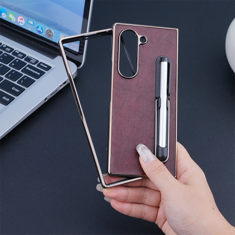 Electroplating Touch Pen PU Leather Holder Phone Case For Samsung Z FOLD