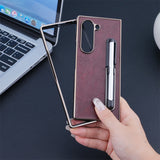 Electroplating Touch Pen PU Leather Holder Phone Case For Samsung Z FOLD