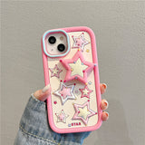 3D Pink Star Stand Phone Case For iPhone