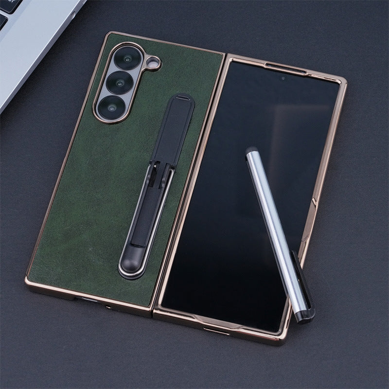 Electroplating Touch Pen PU Leather Holder Phone Case For Samsung Z FOLD