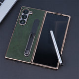 Electroplating Touch Pen PU Leather Holder Phone Case For Samsung Z FOLD