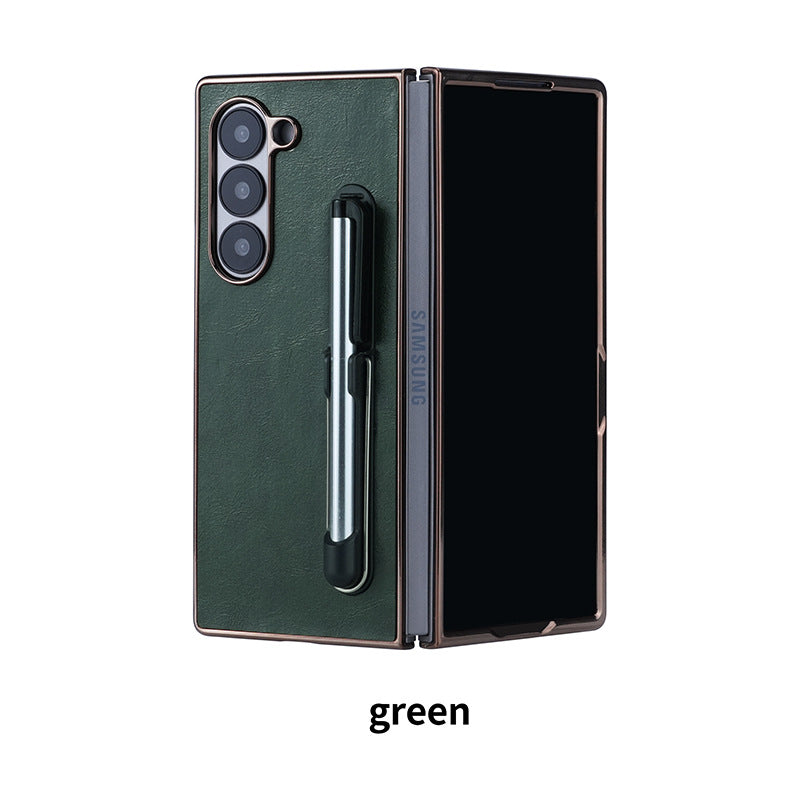Electroplating Touch Pen PU Leather Holder Phone Case For Samsung Z FOLD