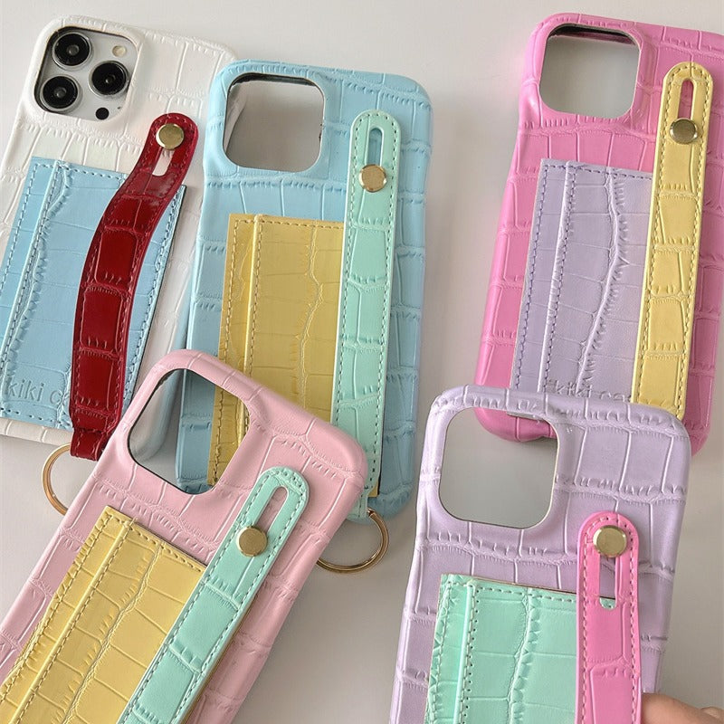 Splicing Contrast Color Crocodile Pattern Mobile Phone Case For iPhone