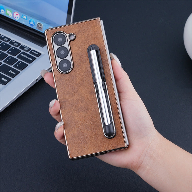 Electroplating Touch Pen PU Leather Holder Phone Case For Samsung Z FOLD
