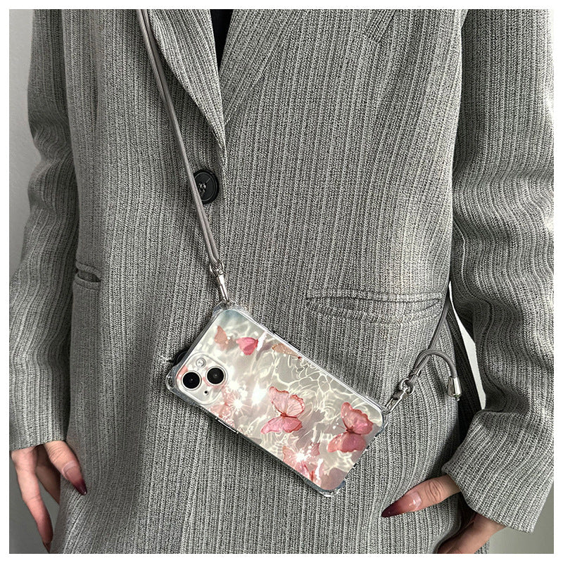 Water-gloss Butterfly Crossbody Lanyard Phone Case For iPhone