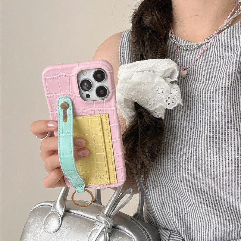 Splicing Contrast Color Crocodile Pattern Mobile Phone Case For iPhone