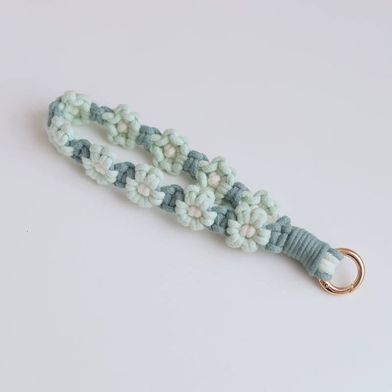 Braided Cotton Rope Flower Phone Chain Lanyard