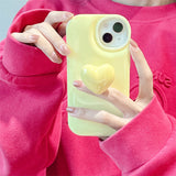 Solid Color 3D Heart Stand Phone Case For iPhone