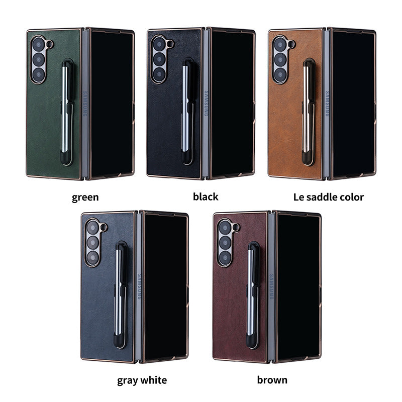 Electroplating Touch Pen PU Leather Holder Phone Case For Samsung Z FOLD