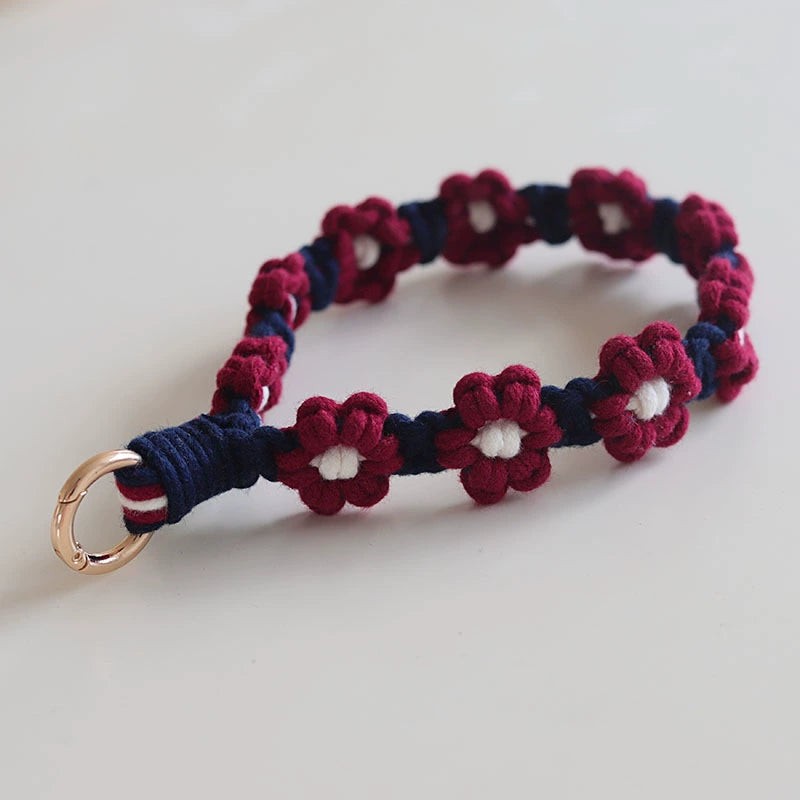 Braided Cotton Rope Flower Phone Chain Lanyard