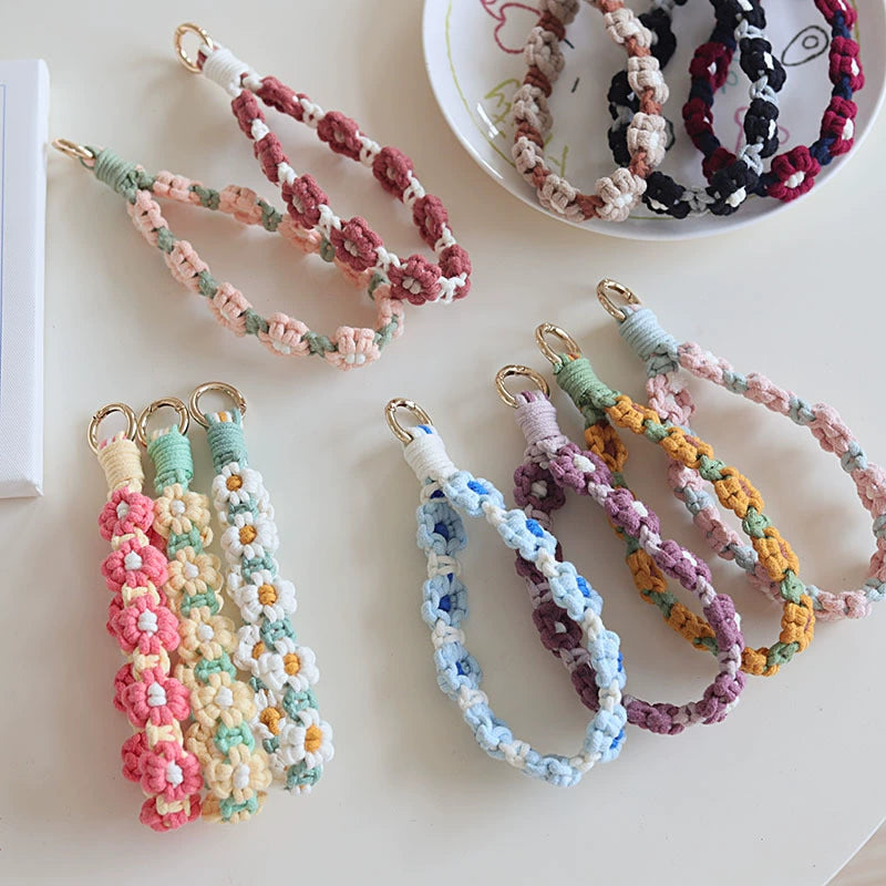 Braided Cotton Rope Flower Phone Chain Lanyard