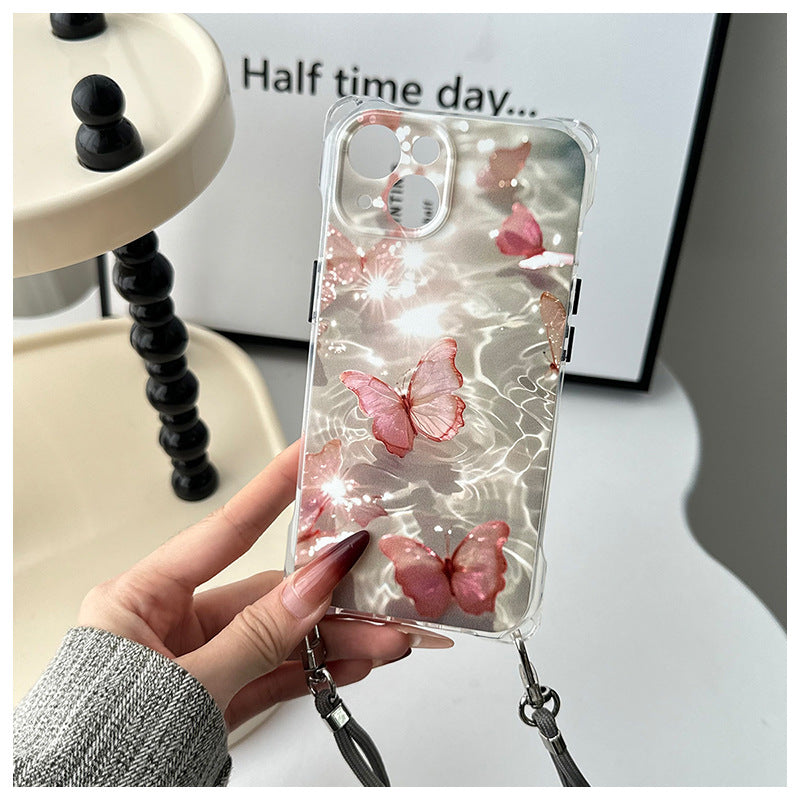 Water-gloss Butterfly Crossbody Lanyard Phone Case For iPhone